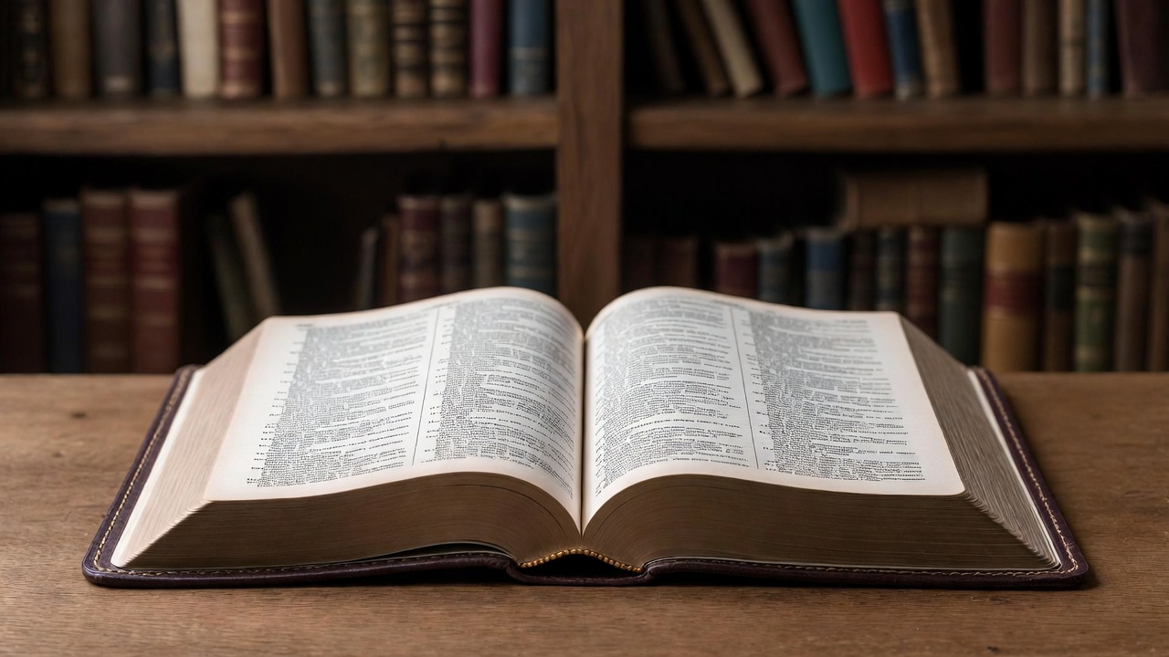 Open Bible in peaceful library setting